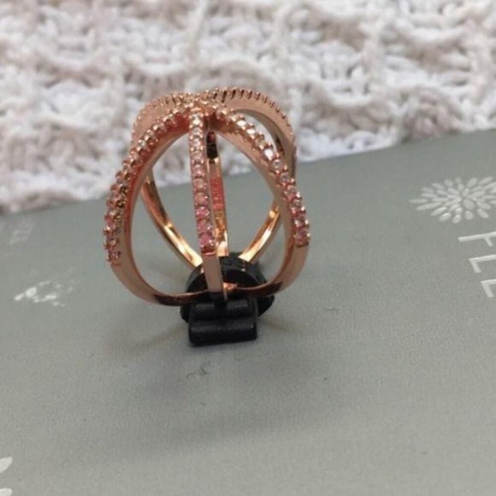 New Fleur Rose Gold Criss Cross Ring Size 7 - Picture 4 of 5